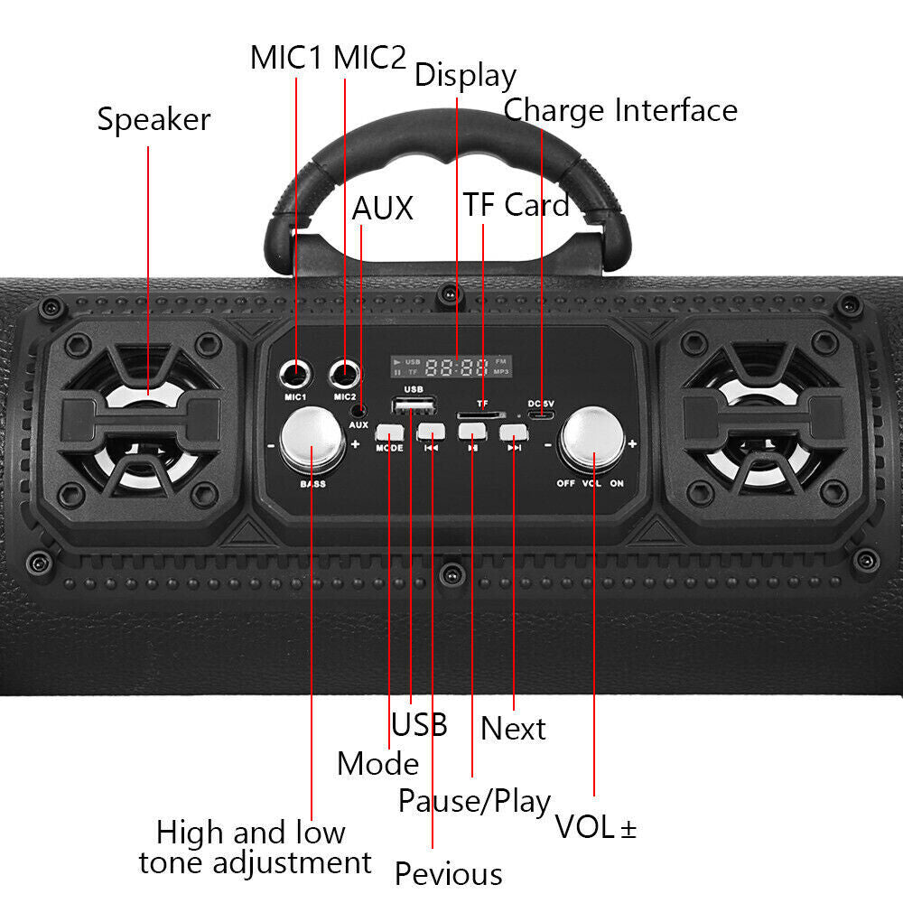 Portable Wireless Bluetooth Speakers Stereo Bass Outdoor Subwoofer USB ...
