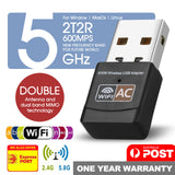 Dual Band 2.4GHz 5GHz 600Mbps USB WiFi Wireless Dongle AC600 Lan Network Adapter