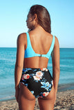 CUPSHE Blue And Floral High Waisted Bikini M/10