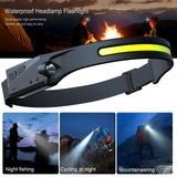 Waterproof COB LED Motion Sensor Head Torch Headlight USB Rechargeable Headlamp