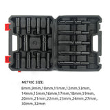20PCS 8-32MM 1/2" Drive Deep Impact Socket Set CR-V Steel Metric Sockets Long AU