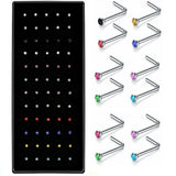 60pcs Nose Studs Zirconia Gem L Steel Ring Bar Body Piercing Jewellery Pin Bulk