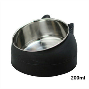 200ml Pet Cat Dog Bowl Tilted Food Water Feeder No Slip Raised Stainless Steel