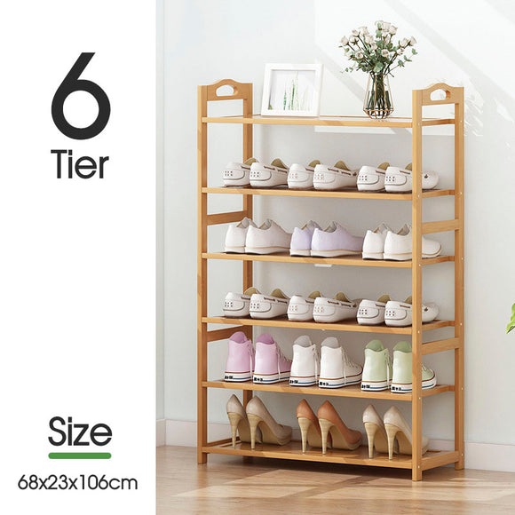 6 Tiers Layers Bamboo Shoe Rack Storage Organizer Wooden Shelf Stand Shelves