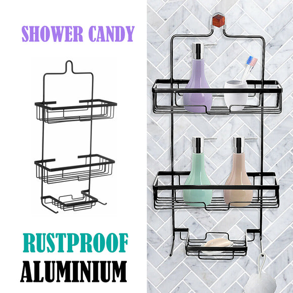 3 Tier Bathroom Shower Caddy Black Aluminum Hanging Rack Shampoo Storage Shelf