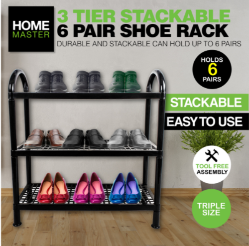 3 Tier Shoe Rack Stackable Portable Non-Slip Rubber Feet Compact