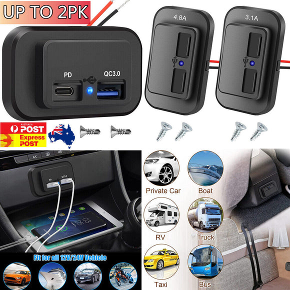 12/24V Dual PD USB Port Fast Charger Socket Power Outlet Panel Car RV Caravan AU