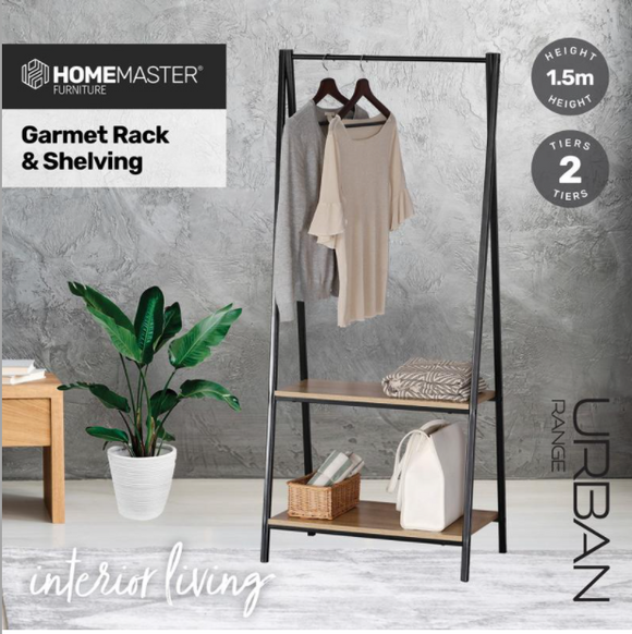 Garment Rack & Shelving 2 Tier Sleek Stylish Modern Design 1.5m - Black