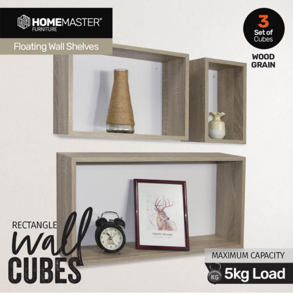 3PCE Floating Rectangle Wall Cubes Sonoma Finish Modern Design