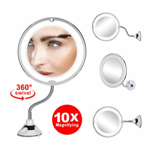 10X Magnifying Makeup Mirror With LED Light Cosmetic 360° Rotation Flexible AU