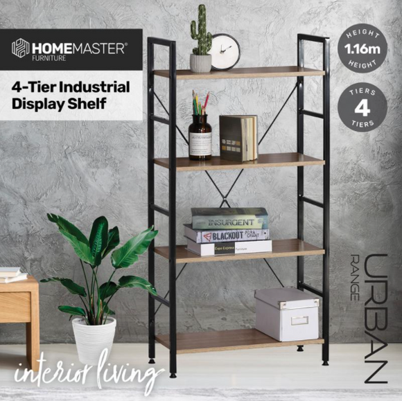 Display Shelf 4 Tier Sleek Modern Industrial Design 1.16m - Black