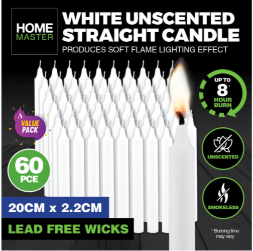 60PCE Taper Candles White Home Decor Party Wedding 20cm - White