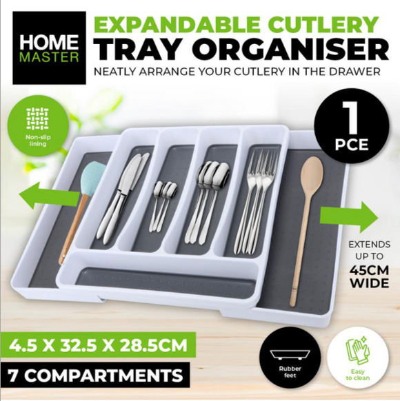 Cutlery Tray Extendable To 7 Compartments Non-Slip Lining 45cm