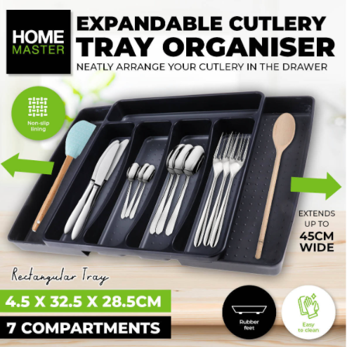 Cutlery Tray Extendable To 7 Compartments Non-Slip Lining 45cm