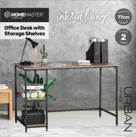 Office Desk & Storage Shelves 2 Tier Stylish Modern Design 77cm - Black and Walnut