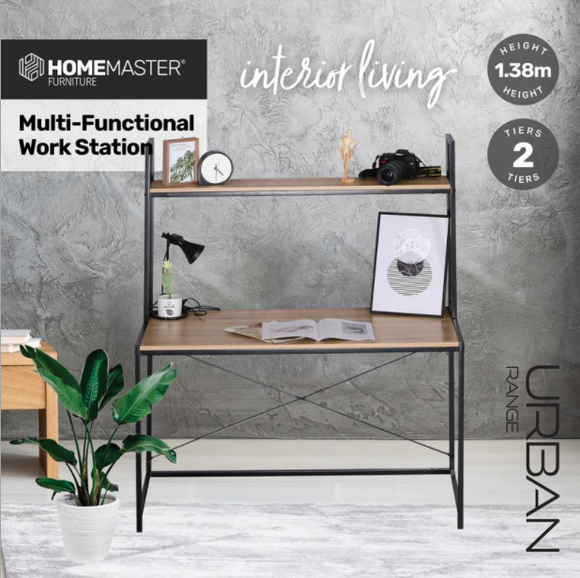 Multifunctional Workstation 2 Tier Stylish Modern Design 1.38m - Black and Walnut