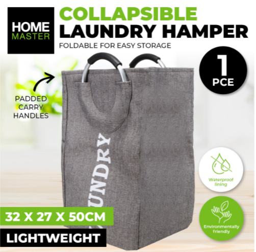 Laundry Hamper Grey Collapsible Design Compact Portable 32 x 50cm - Grey