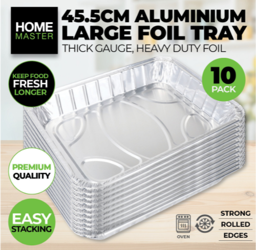 10PK Aluminium Foil Tray Oven Freezer Safe Party BBQ 45.5cm