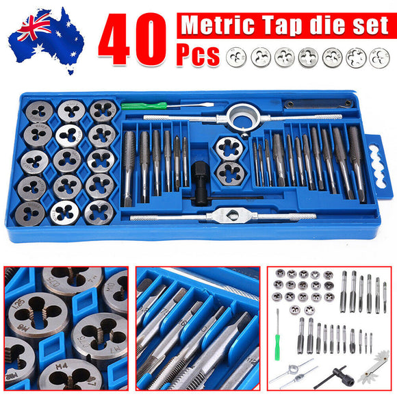 40PCS TAP & DIE SET HARDENED METRIC Screw Thread Taper Drill Tool Kit Blue