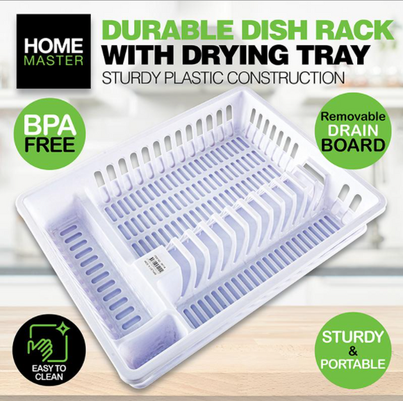 Dish & Cutlery Rack Grey With Draining Tray Sturdy Compartments