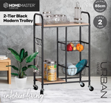 Kitchen Trolley 2 Tier Stylish Modern Industrial Design 85cm - Black and Walnut