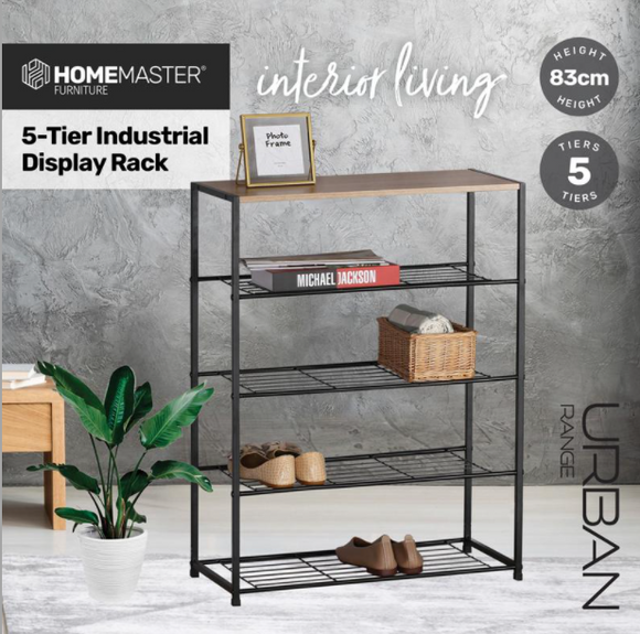 Display Shelf/Rack 5 Tier Sleek Modern Industrial Design 83cm - Black