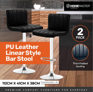 2PCE Bar Stool Black Swivel Seat Adjusting Height Stylish Modern - Black