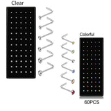 60pcs Nose Studs Zirconia Gem L Steel Ring Bar Body Piercing Jewellery Pin Bulk