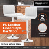 2PCE Bar Stool PU Leather Swivel 2pk - 41cm(W) x 48cm(D) x (90cm -112cm)(H) White