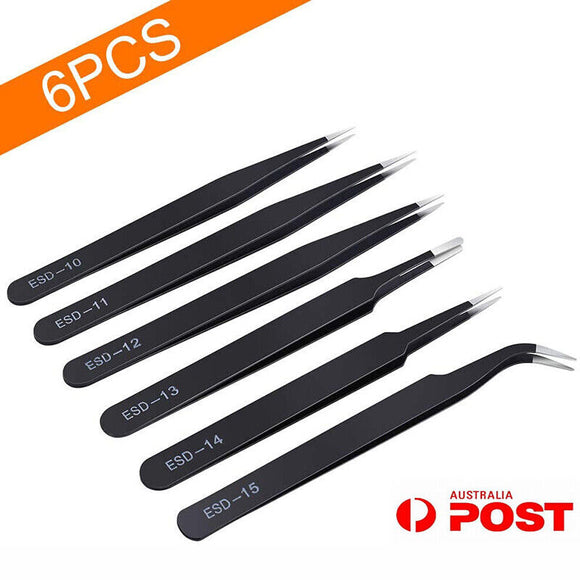 6 Pcs ESD Anti-Static Tweezer Set Tweezers Maintenance Tool Stainless Steel AU