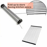 Dish Rack Drying Drainer Over Sink Stainless Steel Rack Roll Up Foldable Kitchen