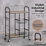 Kitchen Trolley 2 Tier Stylish Modern Industrial Design 85cm - Black and Walnut