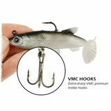 5x Soft Plastic Vibe Lures Poddy Mullet Flathead Jig Heads Barra Cod Fishing AU