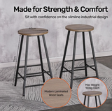 2PCE Bar Stools Round Neo Industrial Designed Stylish Modern 71cm - Black and Walnut