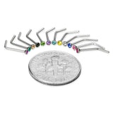 60pcs Nose Studs Zirconia Gem L Steel Ring Bar Body Piercing Jewellery Pin Bulk