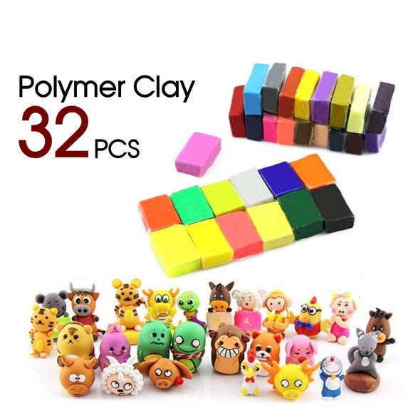 32 Craft Polymer Clay Mixed Colors Block Modelling Moulding Models Art DIY Toys