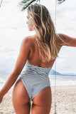 CUPSHE Blue And White Stripe Halter One Piece Swimsuit S/8