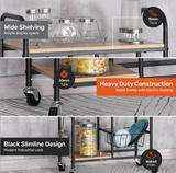 Kitchen Trolley 2 Tier Stylish Modern Industrial Design 85cm - Black and Walnut