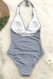CUPSHE Blue And White Stripe Halter One Piece Swimsuit S/8