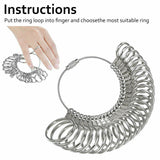 Silver Ring Sizer Size Gauge Tool Finger Measuring Stick Metal Ring Mandrel Set
