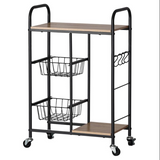 Kitchen Trolley 2 Tier Stylish Modern Industrial Design 85cm - Black and Walnut