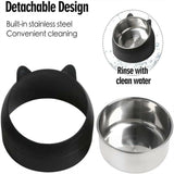 200ml Pet Cat Dog Bowl Tilted Food Water Feeder No Slip Raised Stainless Steel