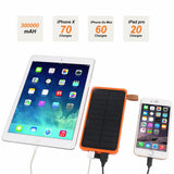 Waterproof Portable Solar Charger Dual USB External Battery Power Bank 300000mAh