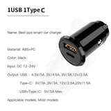 30w 5A Car Quic Charger PD QC4.0 FAST Charge USB Type C Charging Adapter 12-24v