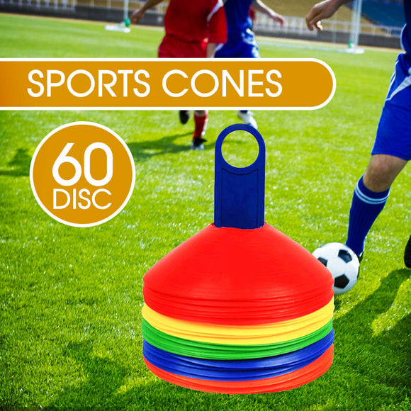 60 Pack Sports Training Discs Markers Cones Soccer Rugby Fitness Exercise