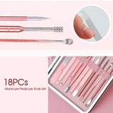 18PCS Manicure Pedicure Kit Set Stainless Steel Nail Grooming Clippers Tools
