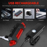 Bike Front Rear Light USB Rechargable Lamp Flashlight Bicycle LED