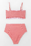 CUPSHE Red Gingham Smocked Bikini M/10