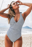 CUPSHE Blue And White Stripe Halter One Piece Swimsuit S/8