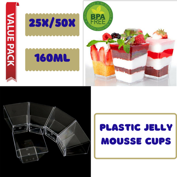 25/50pcs Small Plastic JELLY Mousse CUPS Clear Party Dessert Cake Shot Drink